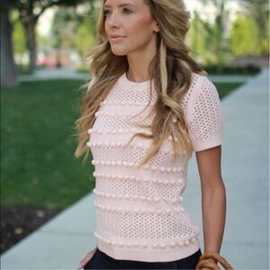 BANANA REPUBLIC White Pom-Pom Open Knit Top - 249622 - Sz S